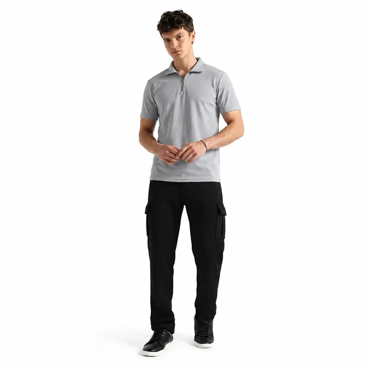 Men's Grey & Black Zip-Up Tracksuit - 2-Piece Set - Grey / Black - view 2 | Charming Carry Pakistan