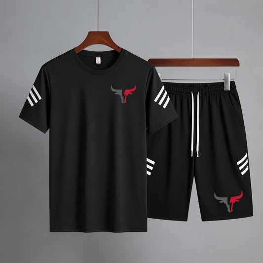2 Pc Men's Polyester Printed T-Shirt & Shorts Tracksuit
