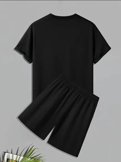 2 Pc Men's Polyester Printed T-Shirt & Shorts Tracksuit