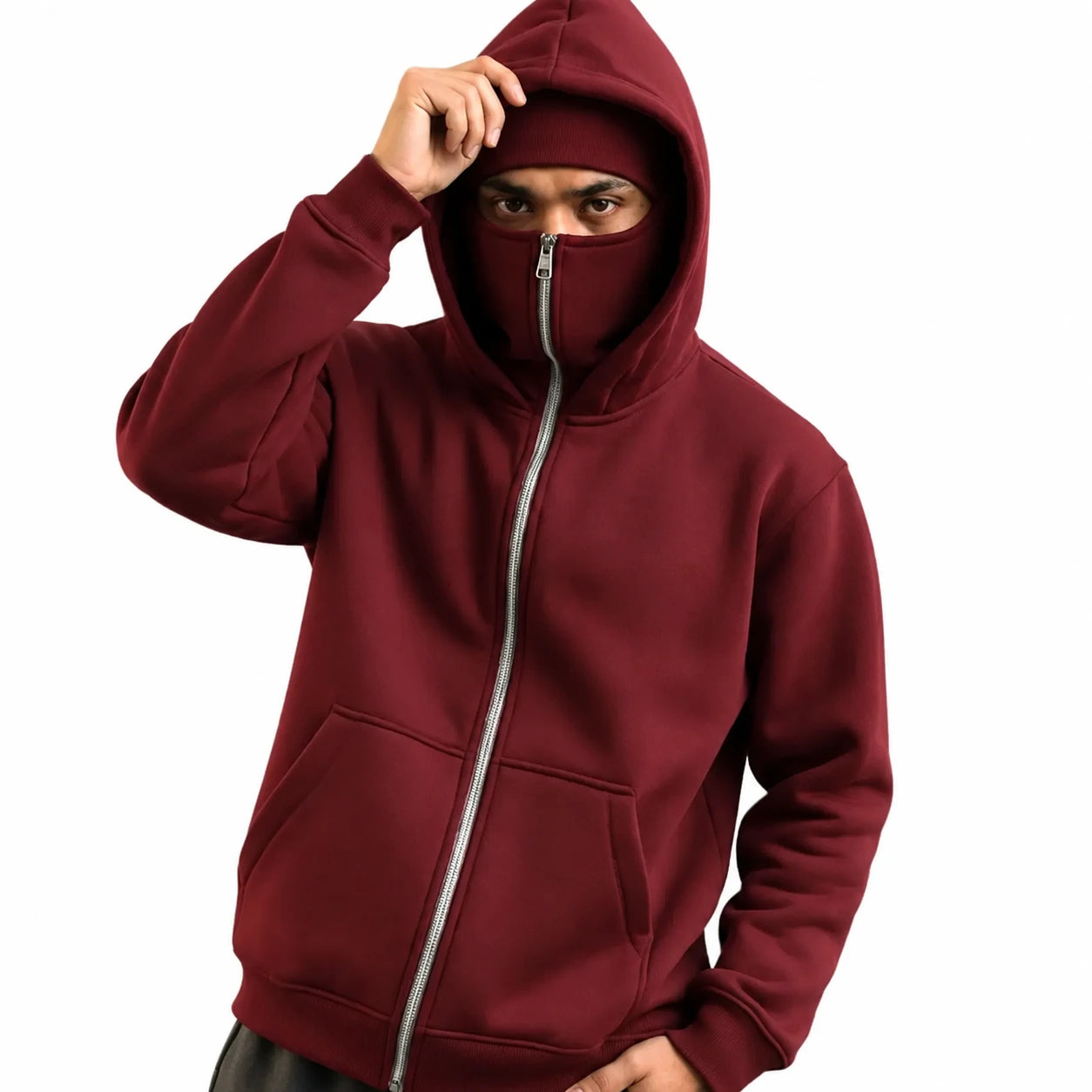 Men's Maroon Fleece Zip-Up Hoodie - Winter Essential - Maroon - view 2 | Charming Carry Pakistan