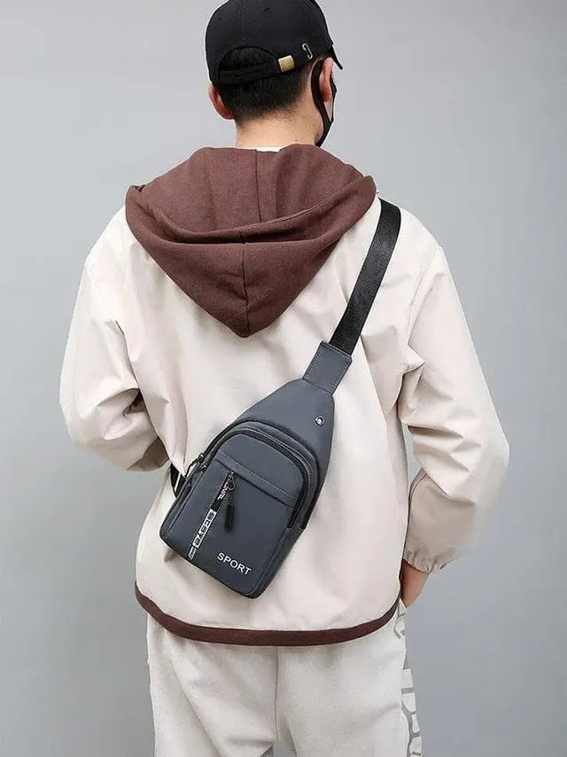 Men's black crossbody bag front view