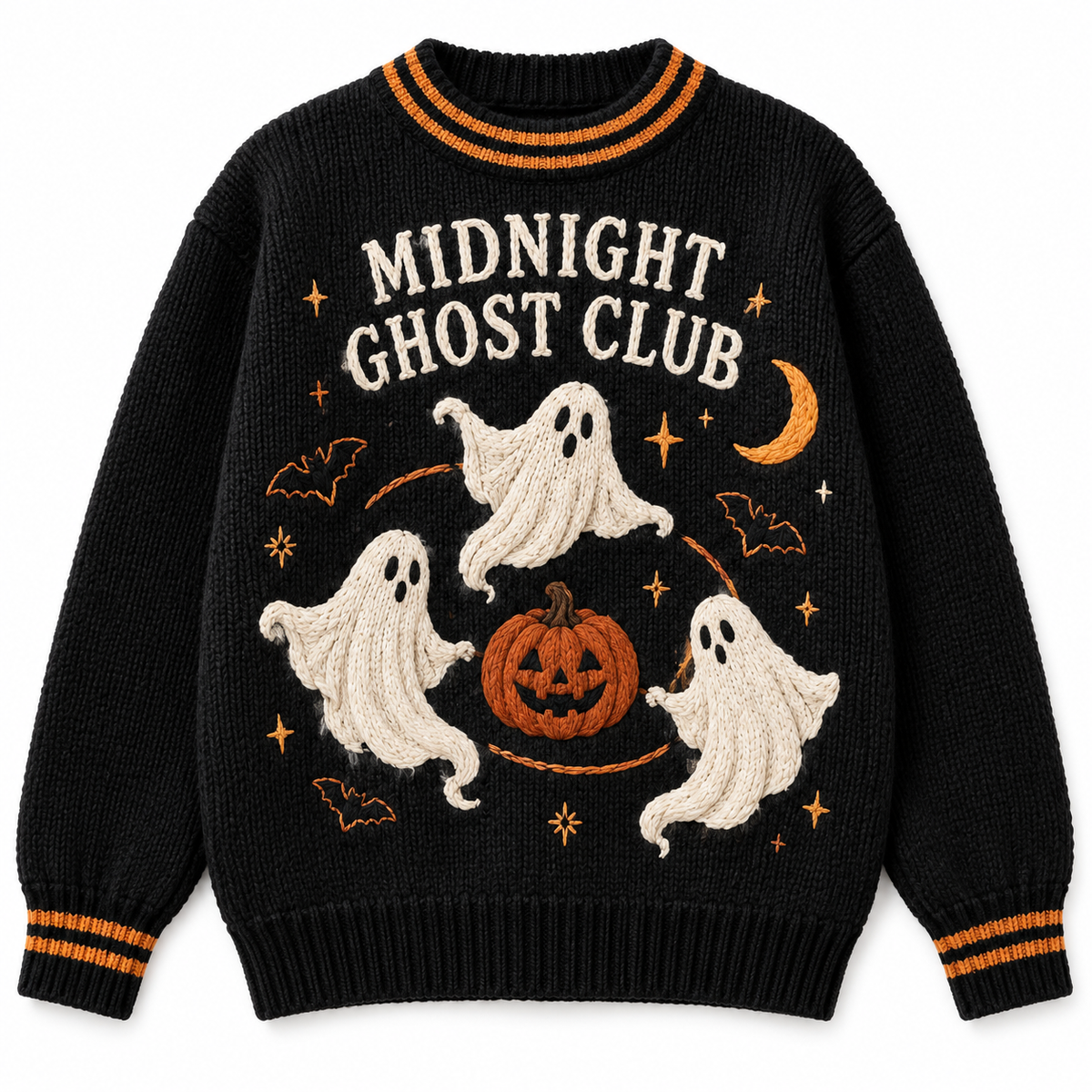 Midnight Ghost Club black embroidered Halloween sweater