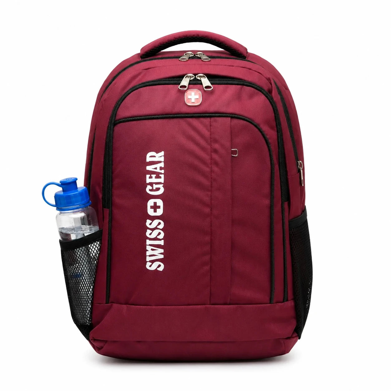 Multi-compartment backpack front and side view