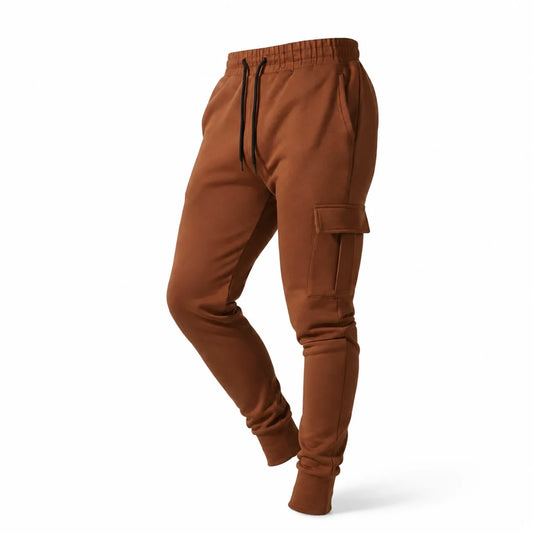 Men's Brown Fleece Cargo Pants - Slim-Fit Winter Trousers - Brown - view 1 | Charming Carry Pakistan