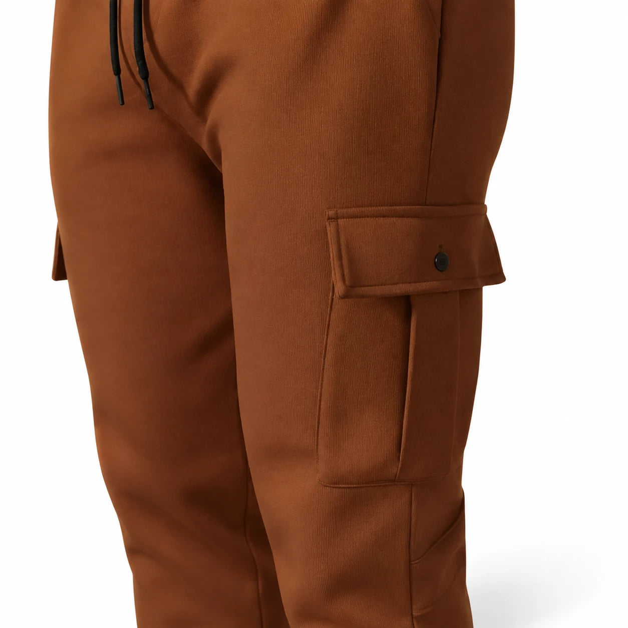 Men's Brown Fleece Cargo Pants - Slim-Fit Winter Trousers - Brown - view 2 | Charming Carry Pakistan