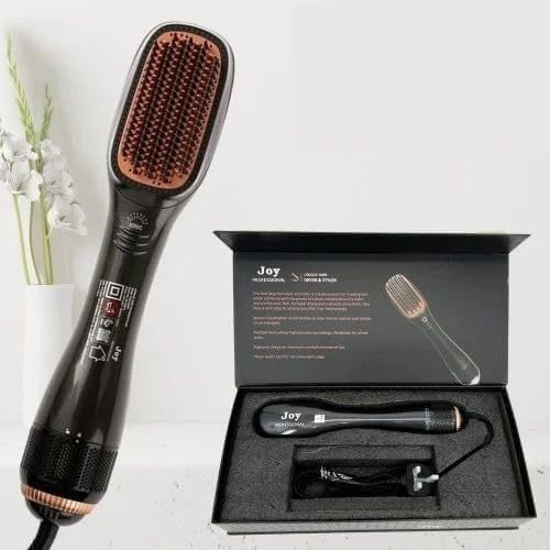Hair straightening brush with open packaging on a light background