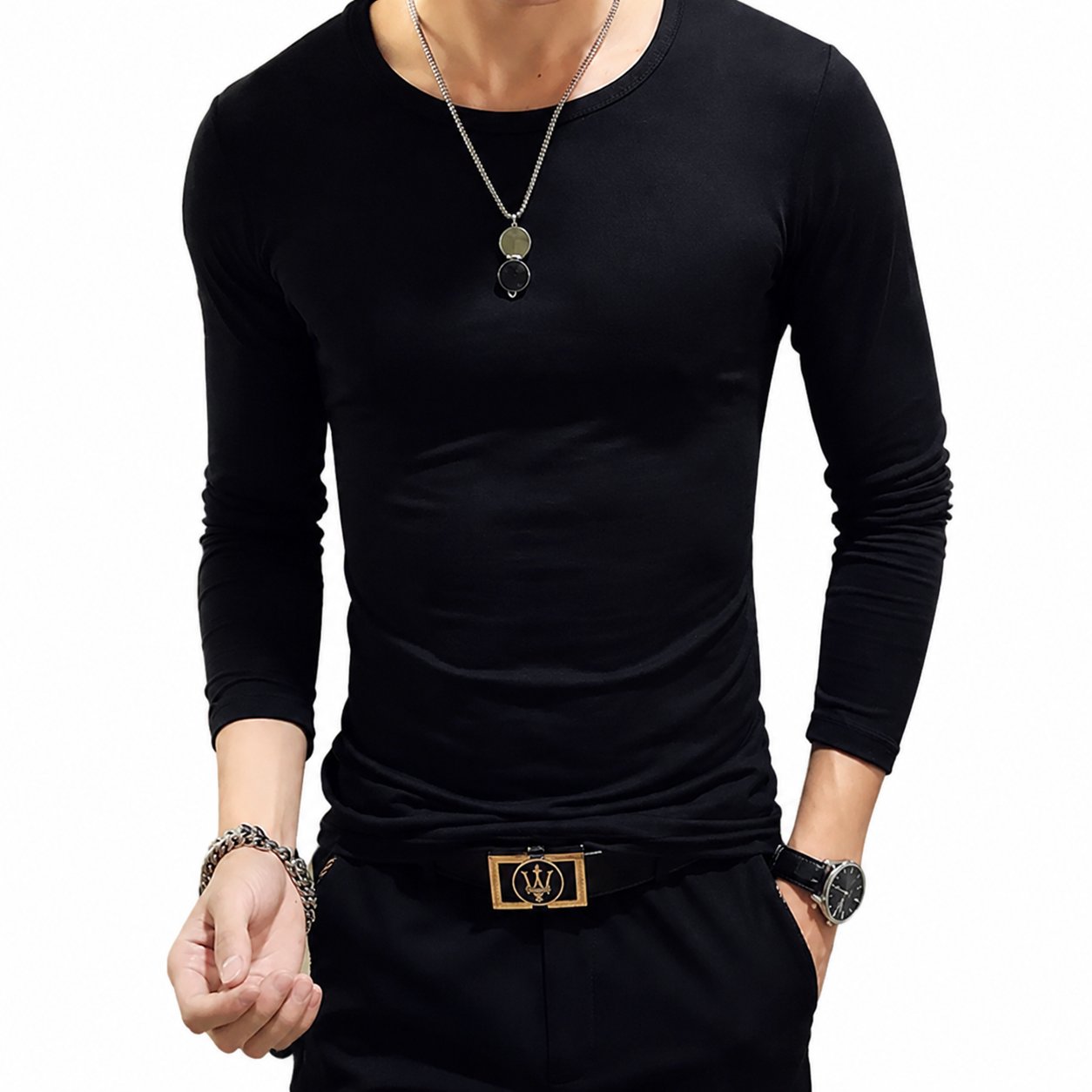 Men's Long-Sleeve V-Neck T-Shirt - Winter Layering - Black, Gray and White - view 1 | Charming Carry Pakistan
