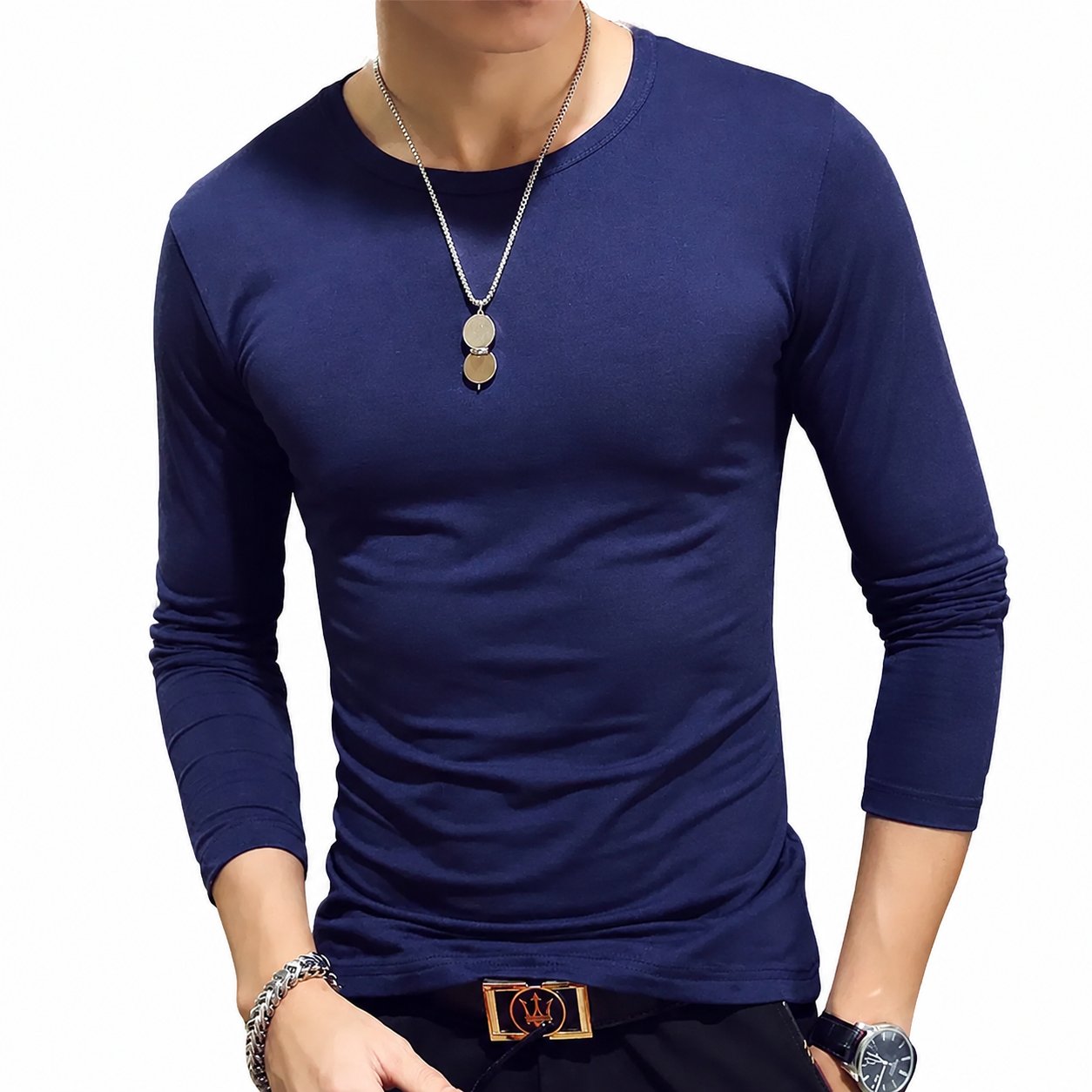 Men's Long-Sleeve V-Neck T-Shirt - Winter Layering - Black, Gray and White - view 2 | Charming Carry Pakistan