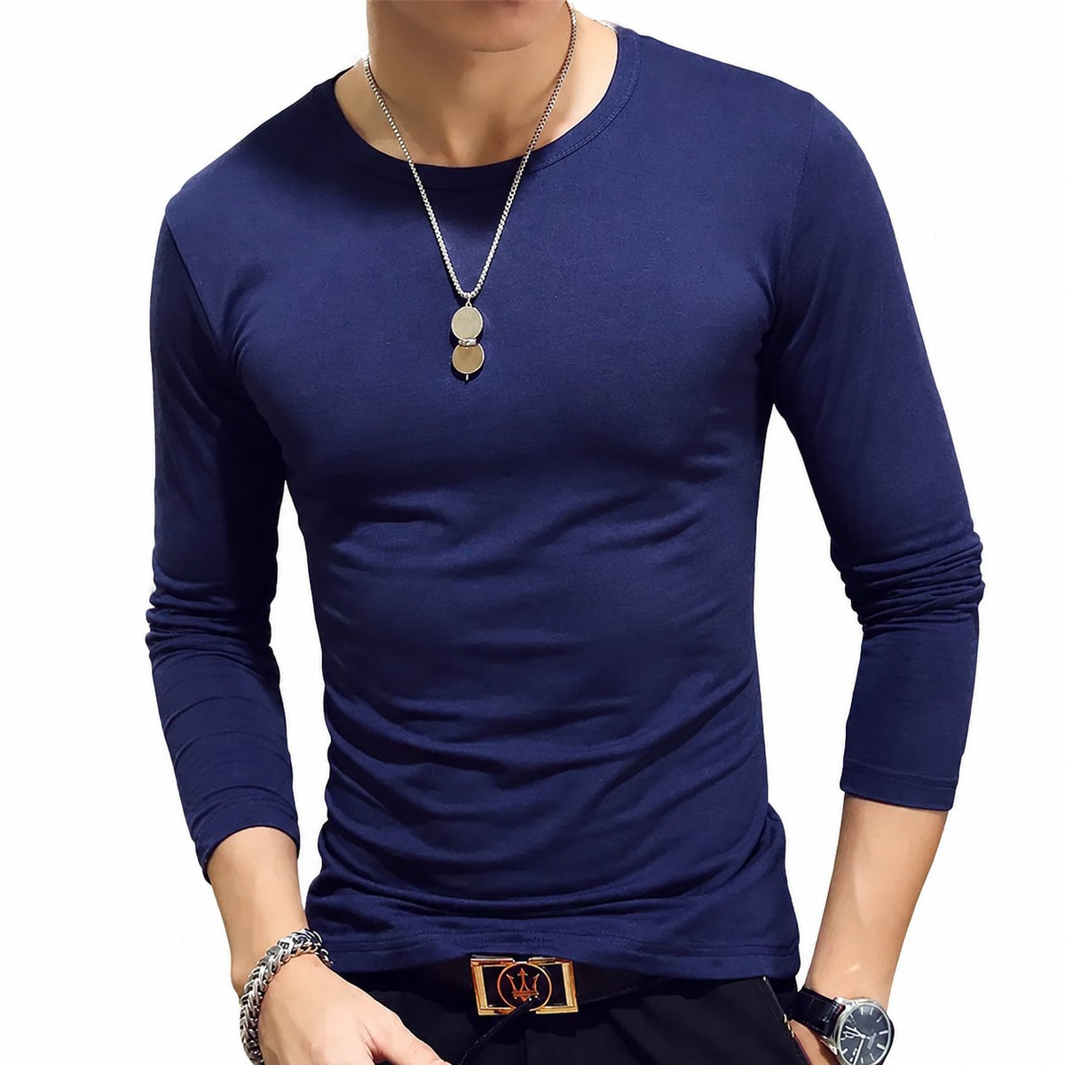 Men's Long-Sleeve V-Neck T-Shirt - Winter Layering - Black, Gray and White - view 2 | Charming Carry Pakistan