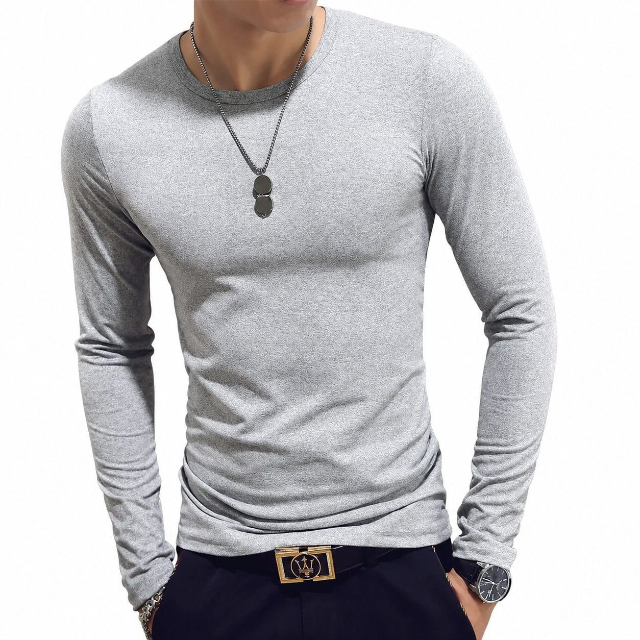Men's Long-Sleeve V-Neck T-Shirt - Winter Layering - Black, Gray and White - view 3 | Charming Carry Pakistan