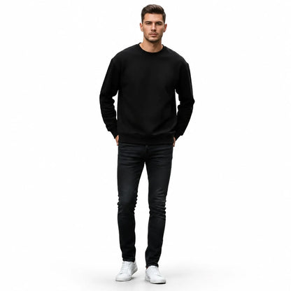 Men's Black Fleece Sweatshirt - Warm Winter Crewneck - Black - view 1 | Charming Carry Pakistan