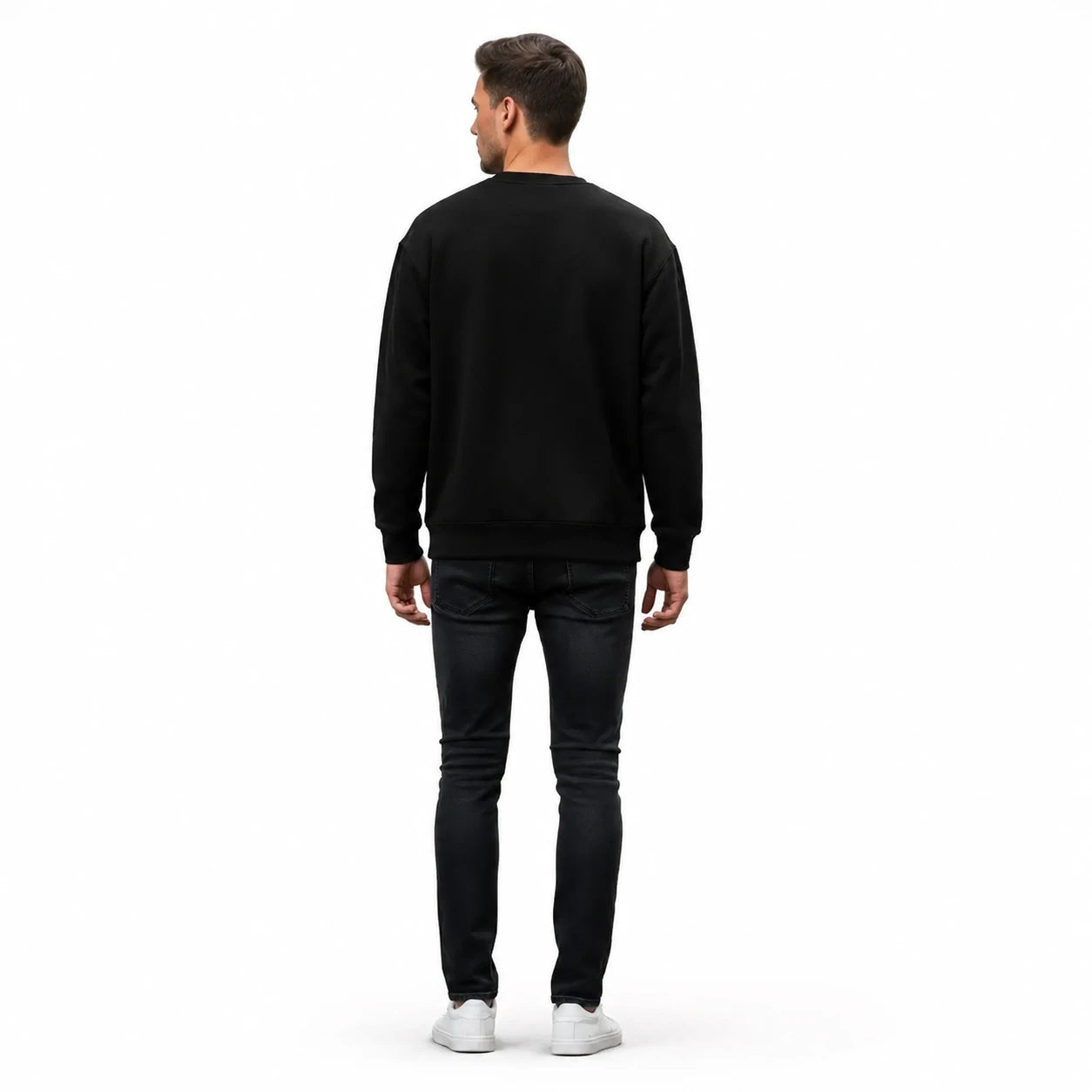 Men's Black Fleece Sweatshirt - Warm Winter Crewneck - Black - view 2 | Charming Carry Pakistan