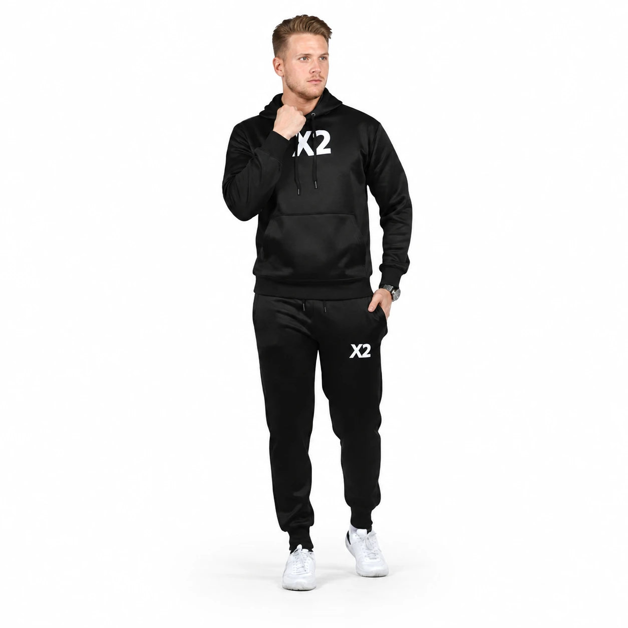 Men's Black Hooded Tracksuit - 2-Piece Winter Set - Black - view 1 | Charming Carry Pakistan