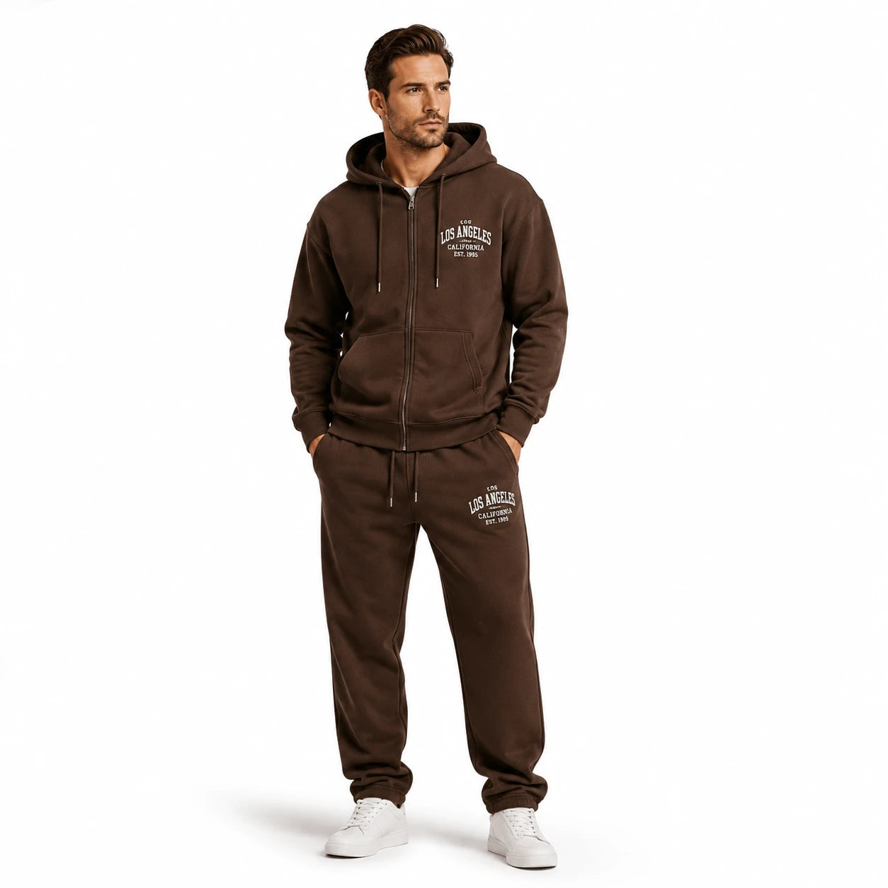 Men's Brown Hooded Tracksuit - 2-Piece Winter Set - Brown - view 3 | Charming Carry Pakistan