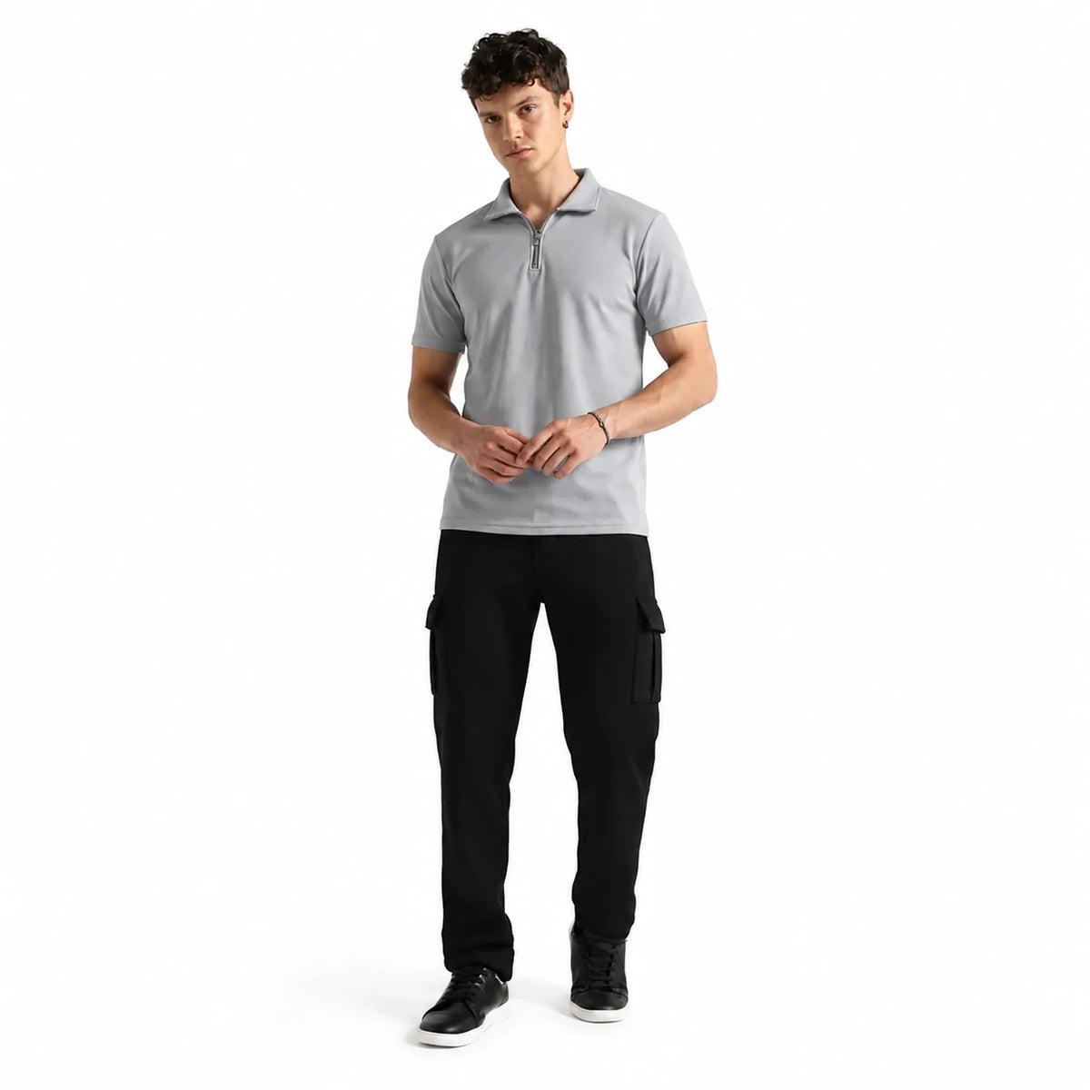 Men's Grey & Black Zip-Up Tracksuit - 2-Piece Set - Grey / Black - view 2 | Charming Carry Pakistan